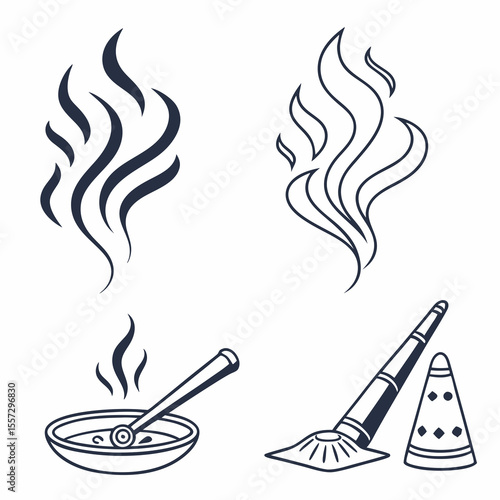 Smoke steam rising from bowl and incense cone heat