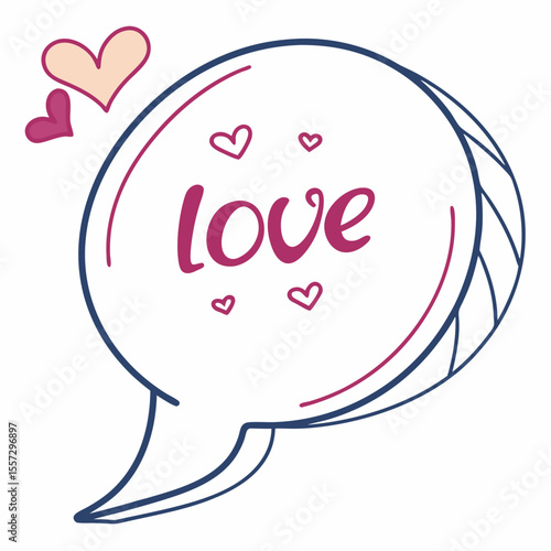 Speech bubble with love hearts and text romance communication
