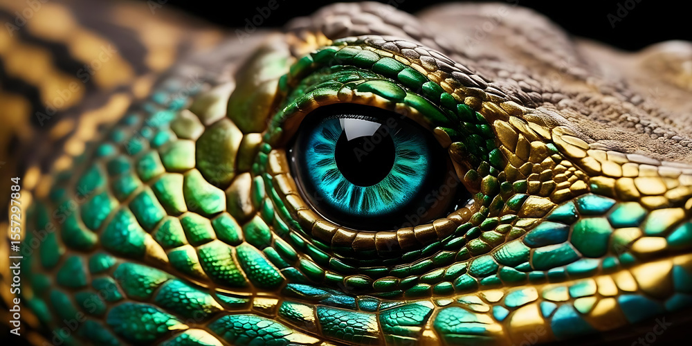 Obraz premium Close-Up Portrait of a Vibrant Green Iguana with Scaly Skin
