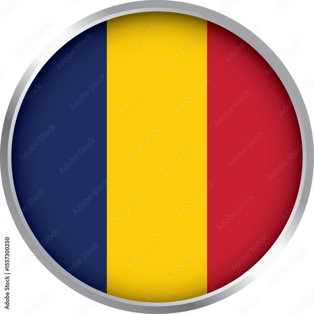 Fototapeta premium round chad flag icon with metallic border, african national emblem in circle shape, vector illustration