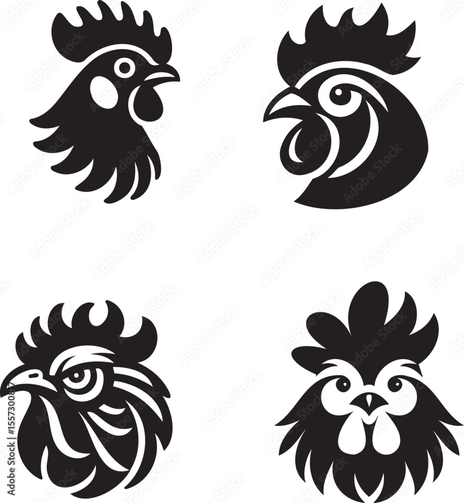 Obraz premium Chicken Face Vector Silhouette – Minimal Clean Farm Animal Head Illustration