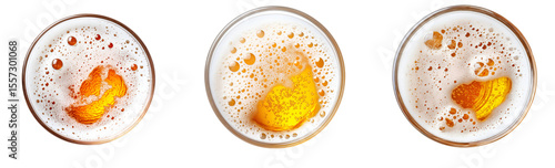 Set of various top down view of delicious beer isolated on transparent background