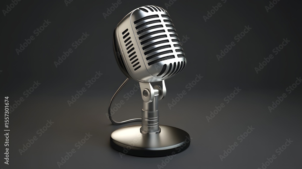 Fototapeta premium Vintage Microphone on Stand with Dark Background for Music Themes