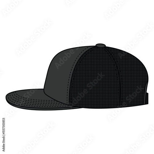 Trucker Hat Vector Design, Editable Black Cap Mockup in Left Side View.