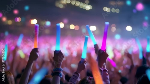 ライブ会場の熱気—光るペンライトの群れ