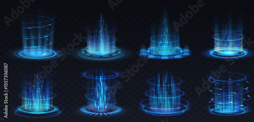 glowing magic portals realistic vector illustration