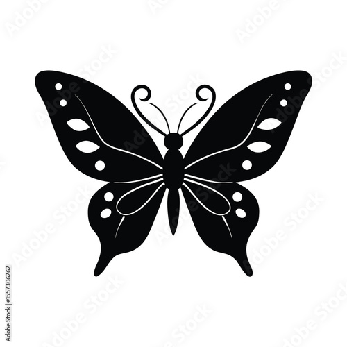 Detailed butterfly illustration in black silhouette style