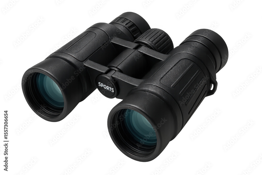 Modern black binoculars isolated on transparent background, perfect for sporting events and outdoor activities Modern black binoculars isolated on transparent background, perfect for sporting events and outdoor activities