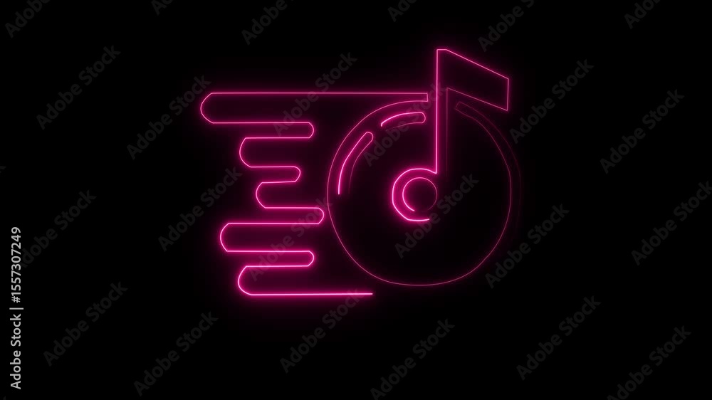 Dynamic Neon Music Icon Animation Pink Glowing Musical Note and C D Symbol on Black Background Dynamic Neon Music Icon Animation Pink Glowing Musical Note and C D Symbol on Black Background