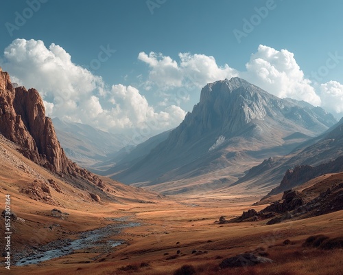 Majestic mountain range with river and valley