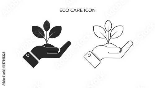 Icon of a hand supporting a plant, meaning new life and eco-friendly.