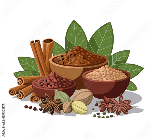 collection of spices, exotic herbs and spices.