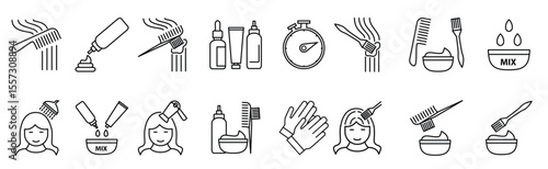 Hair coloring icons set. Editable Stroke. Permanent hair dyeing. Beauty parlor. Hairdresser services