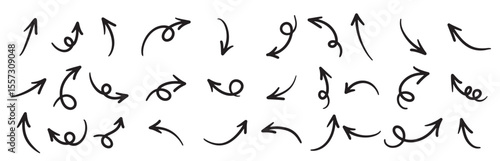 hand drawn arrow icon set isolated white background doodle vector illustration