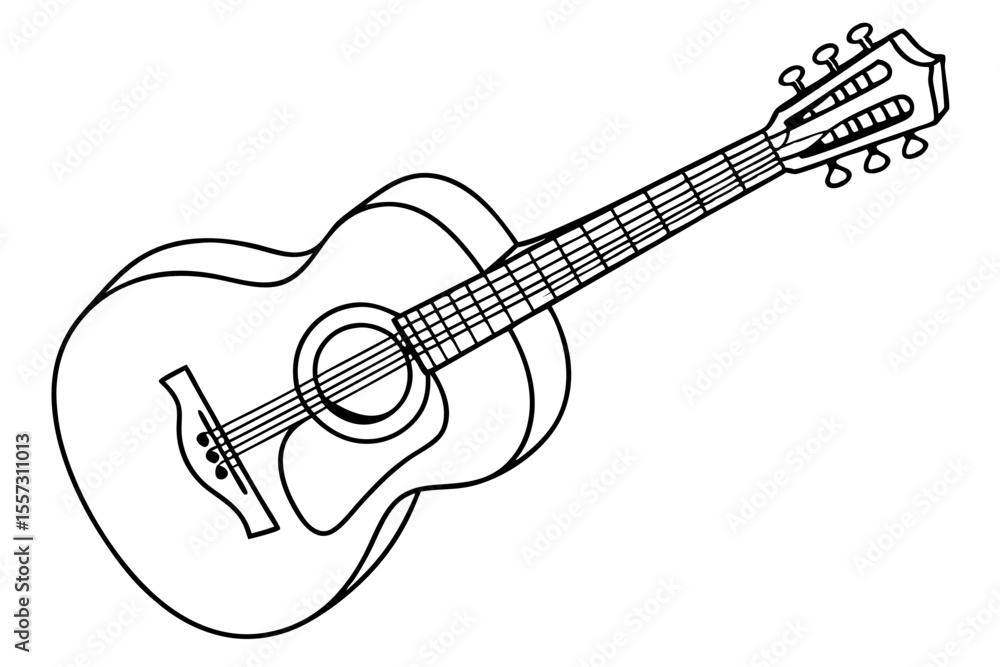 Guitar in single line drawing musical instrument minimal style on white Guitar in single line drawing musical instrument minimal style on white