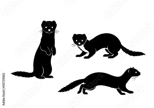 Minimalist Silhouette Stoat Illustration Set Wild Animal Graphic Design
