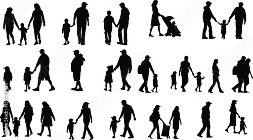 Family Silhouette Vector Set – 8 to 10 Unique Solid Black Family Figures
