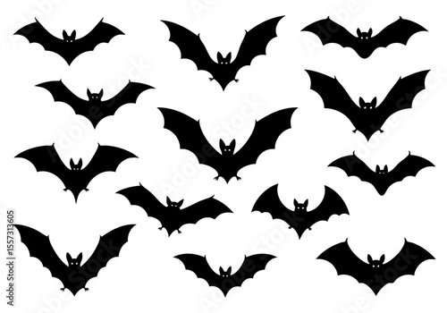 Silhouette Flying Bat Halloween Night Scary Creature Animal Illustration
