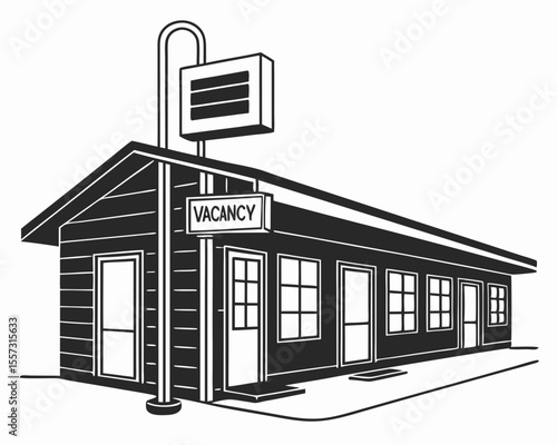 Vintage motel silhouette illustrating a retro roadside sign with a vacancy notice