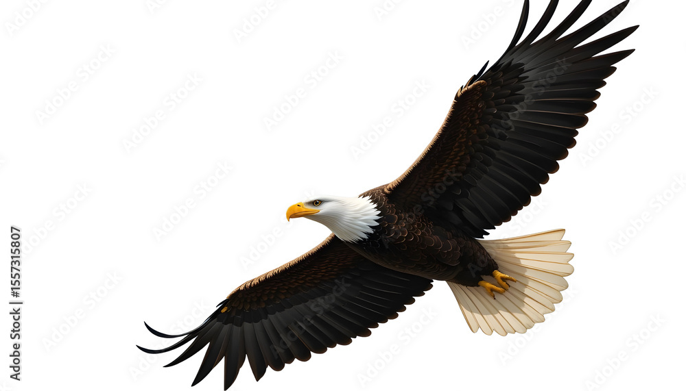 Fototapeta premium Majestic Flying Bald Eagle PNG Transparent Background - American National Bird Soaring Wildlife Vector Illustration Graphic Design Element for Patriotic Projects