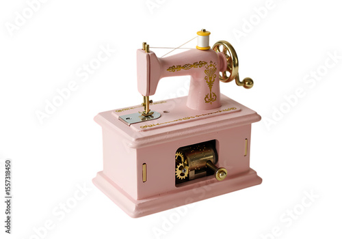 Pink Vintage Sewing Machine Music Box isolated on transparent background