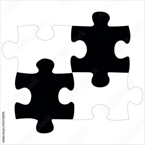 Puzzle template on a white background with 4 monochrome details. Black and white puzzle elements. Mockup for printing a composite jigsaw puzzle vector drawing.