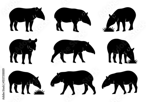 Silhouette Detailed Tapir Mammal Animal Graphic Design Element Illustration
