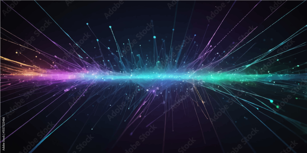 Obraz premium Dynamic fractal realms glow with the energy of light and motion, creating an abstract background of digital space and exploding star patterns