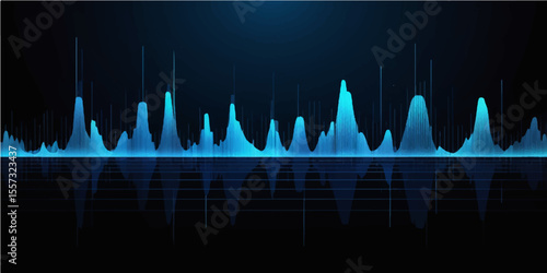 Blue sound wave equalizer illustration with digital frequency graph design