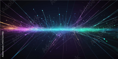 Dynamic fractal realms glow with the energy of light and motion, creating an abstract background of digital space and exploding star patterns