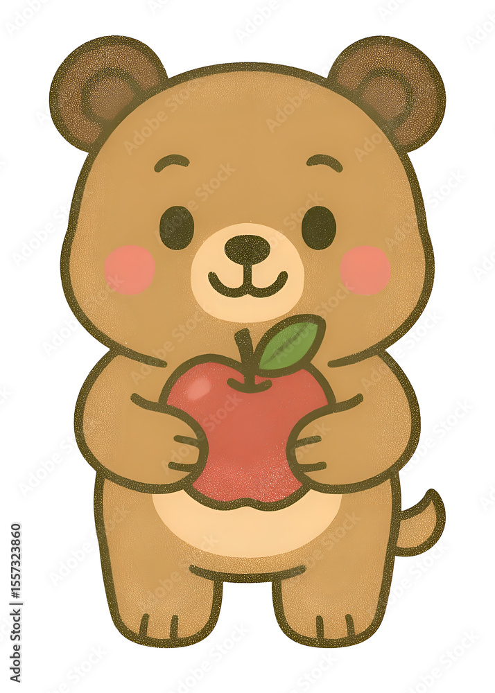 Obraz premium Little Bear and Red Apple