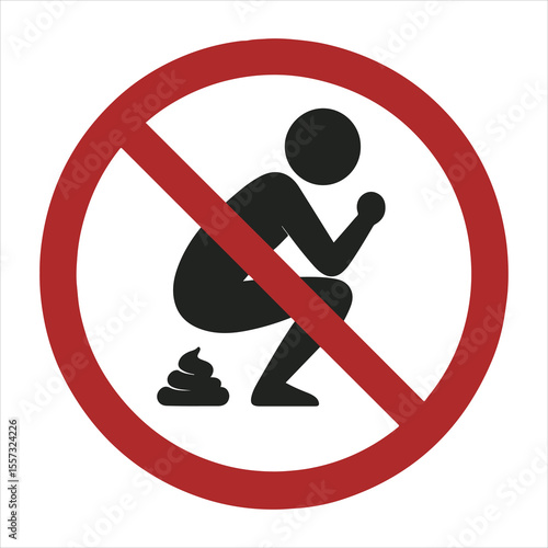 No defecating sign with person squatting and excrement symbol