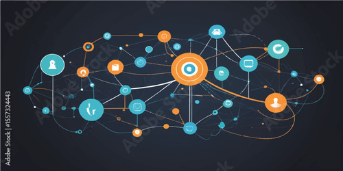 Global social network connections illustrate the intricate web of communication and business through interconnected people and data