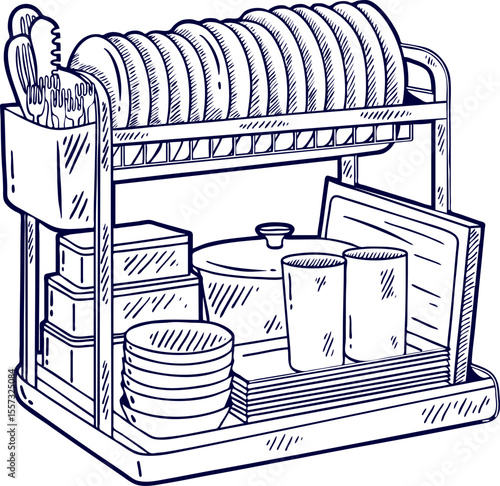 Vector of Kitchen Rack. Dish rack