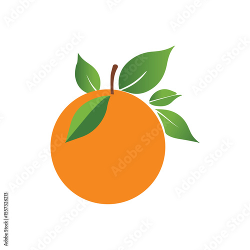 Fresh Orange Fruit with Green Leaves - Flat Vector Illustration Isolated on White Background