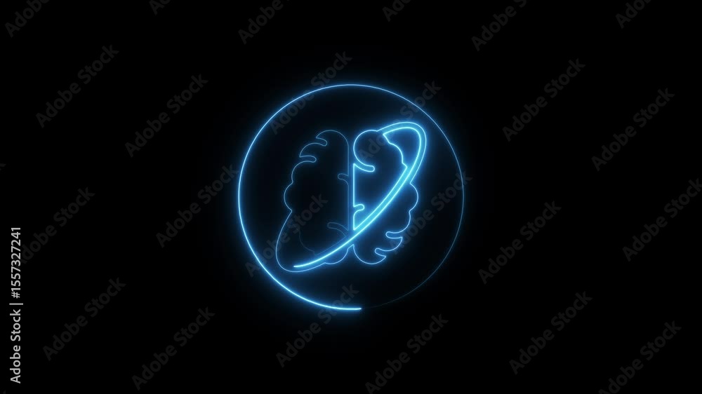 Animated Neon Brain Icon Glowing Blue Against Black Background Perfect for Technology Innovation Animated Neon Brain Icon Glowing Blue Against Black Background Perfect for Technology Innovation