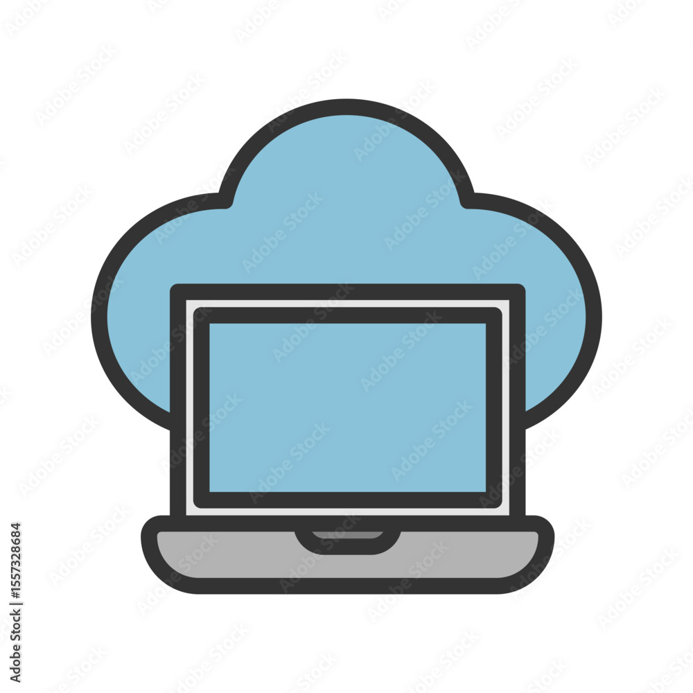 Vector illustration of a Cloud Computer in solid line style isolated in white background Vector illustration of a Cloud Computer in solid line style isolated in white background