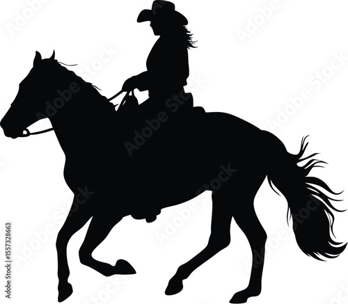 Cowboy riding horse, rodeo silhouette, western rider icon, set  wild west vector, bucking horse graphic
