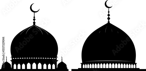 Mosque Dome with Crescent Moon Silhouette - Islamic Architecture and Religion Vector