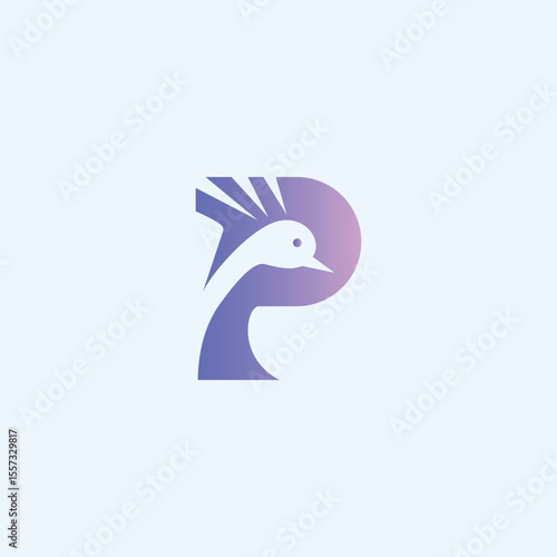 p peacock logo. vector design of letter P and peacock for icon,symbol or logo