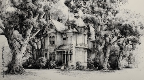 Wallpaper Mural Detailed Illustration of a Vintage House Surrounded by Trees Torontodigital.ca