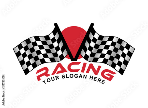 racing flag logo with two flags vector illustration champion flat design isolated on white background