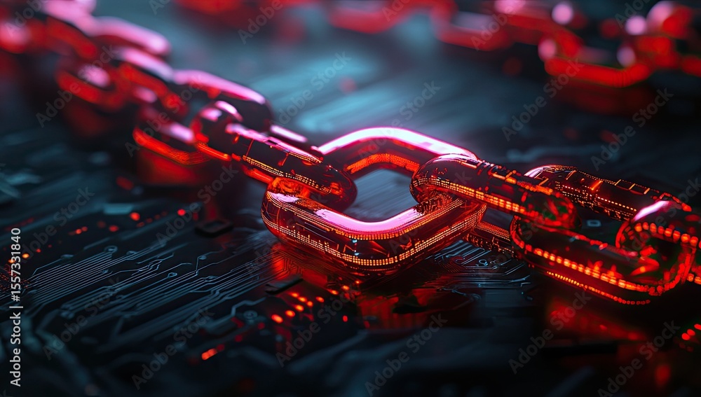 Fototapeta premium Red chain links on a circuit board