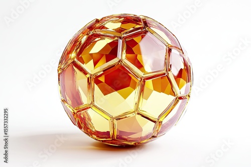 Golden, glassy soccer ball, hexagonal panels