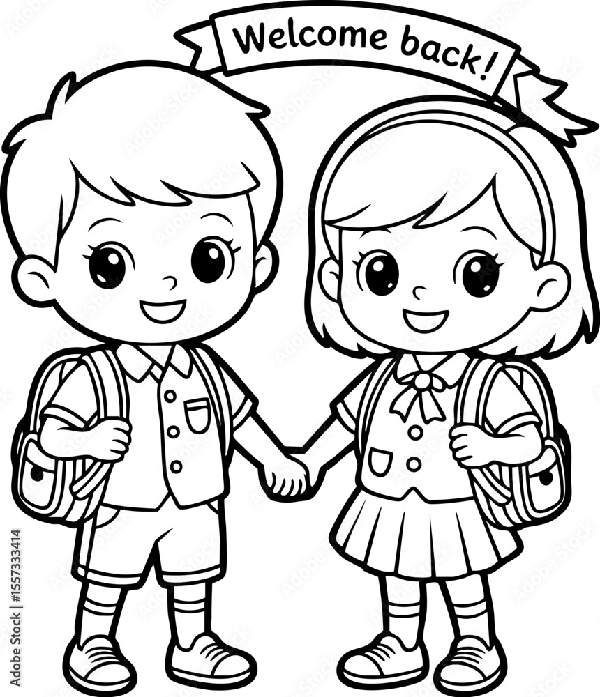 Smiling Cartoon Children in School Uniforms Vector Graphic. Smiling Cartoon Children in School Uniforms Vector Graphic.