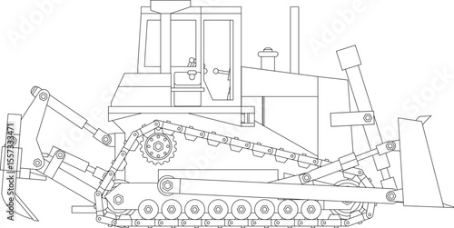 Dozer is a type of heavy equipment used for construction. Dozers are used to push, dig or pull materials such as sand, soil, rocks and others. Dozer illustration.	
