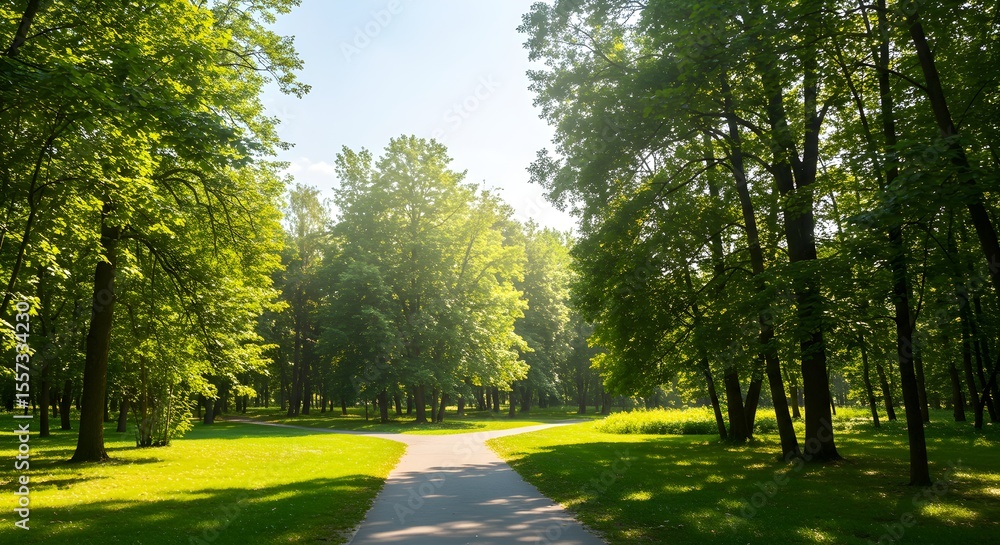 Obraz premium Shady Park Path on a Sunny Day A Serene Outdoor Landscape