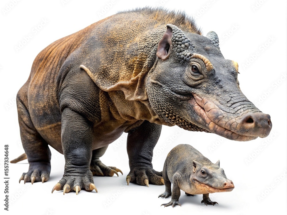 Fototapeta premium A Generative Image of an Evolved RhinocerosKomodo Dragon Hybrid Family