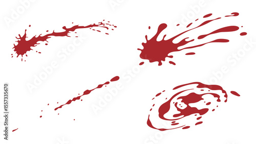 Four Different Red Blood Splatter Designs on White Background, Great for Design