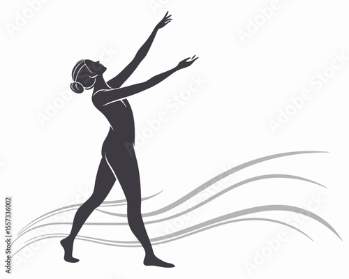 Graceful silhouette of a woman reaching upwards with flowing vector design